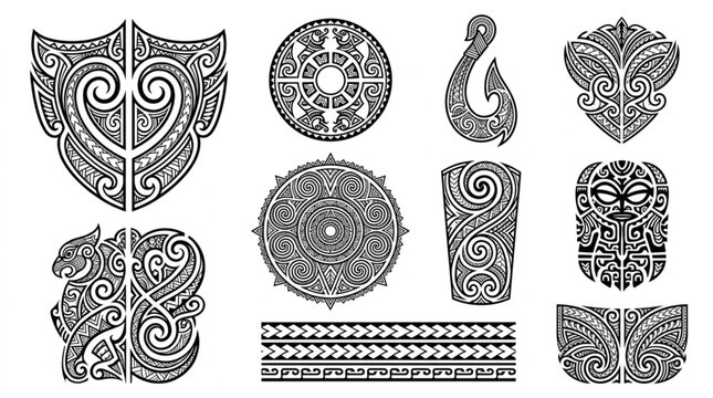 Collection of Maori Tattoo Designs and Symbols.