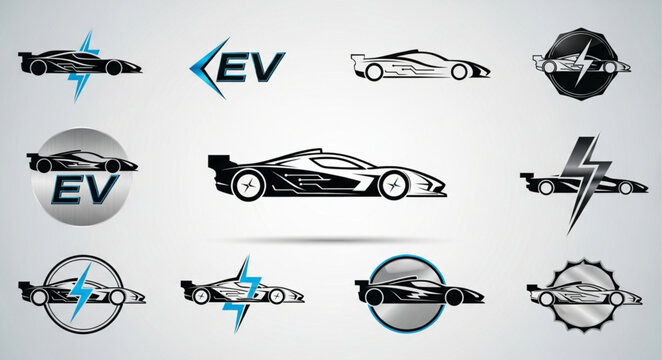 Electric Vehicle Logos and Icons Collection.