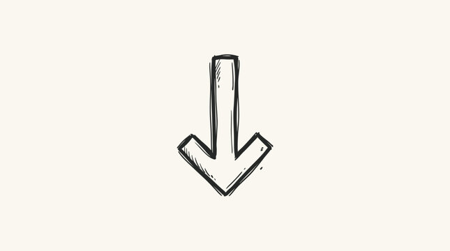 Hand Drawn Down Arrow Icon on Beige Background