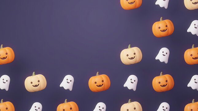 Halloween icons with pumpkins and ghosts