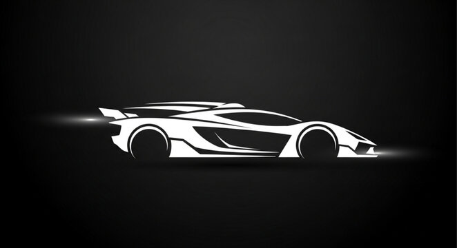 Sleek White Sports Car Silhouette on Black Background.