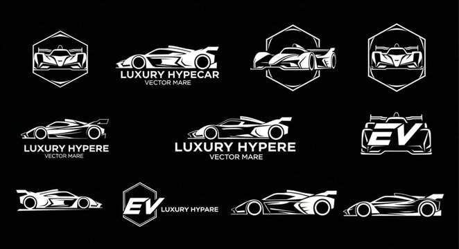 Set of Luxury Hypercar Logos and Icons.