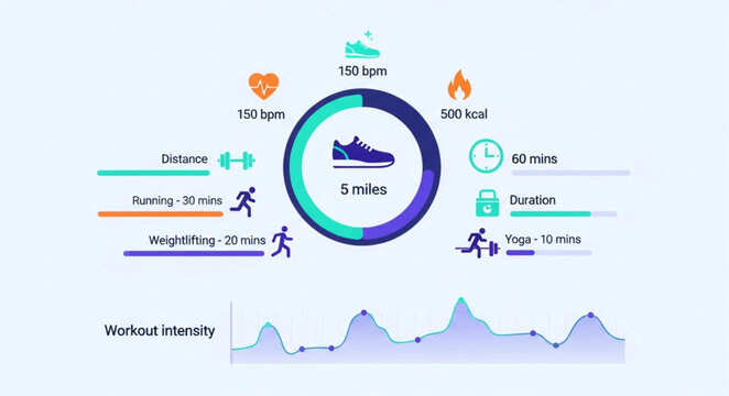 Fitness Tracker Dashboard Showing Running Statistics and Health Metrics.