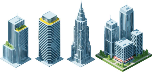 Isometric Skyscraper and Modern Building Vector Set with City Architecture, High-Rise Structures, and Urban Design for Digital Media © Md