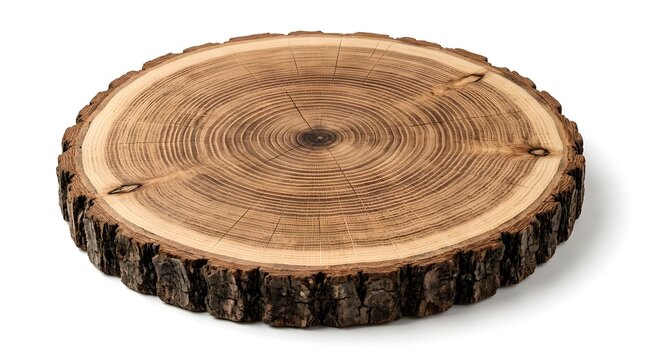 Rustic Tree Trunk Cross Section Isolated on White Background