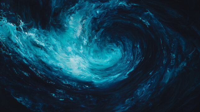 Dramatic abstract swirl of ocean blue liquid acrylic paint or water vortex