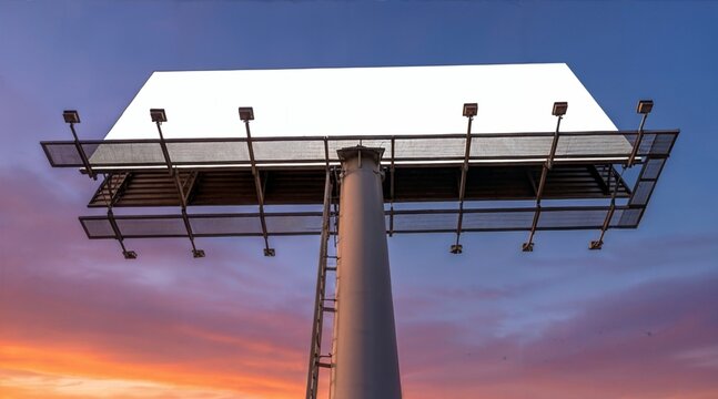 Isolated Blank Outdoor Billboard at Sunset, Cinematic Mockup