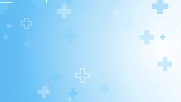 Animated medical background with floating blue and white cross icons on a soft gradient. Ideal for healthcare presentations, clinic videos, and medical insurance promos