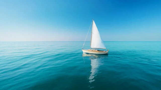 Serene sailboat gliding smoothly across tranquil turquoise waters under clear sky