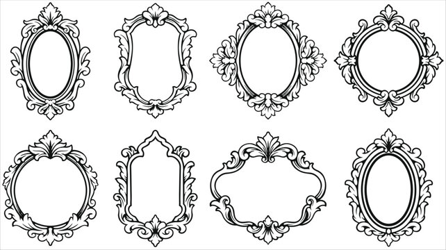 Classic ornate vintage frames collection, featuring elegant scrollwork and intricate embellishments, ideal as an ornament vector design element set for sophisticated graphic projects