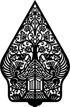 Traditional Indonesian wayang kulit gunungan vector silhouette javanese shadow puppet