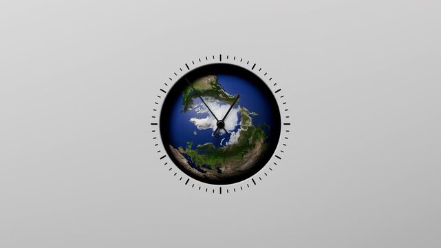 Earth planet clock animation concept representing global time, climate change awareness, environmental responsibility, sustainability and the future of life on our planet