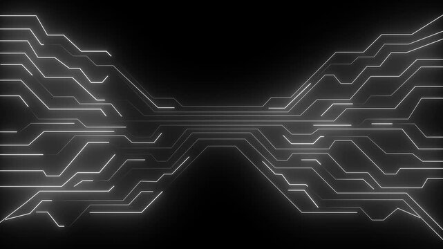 Digital circuit board data flow animation, abstract cybernetic network connection background technology