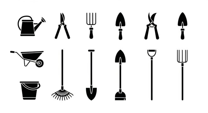 Collection of Garden Tools and Equipment Icons.