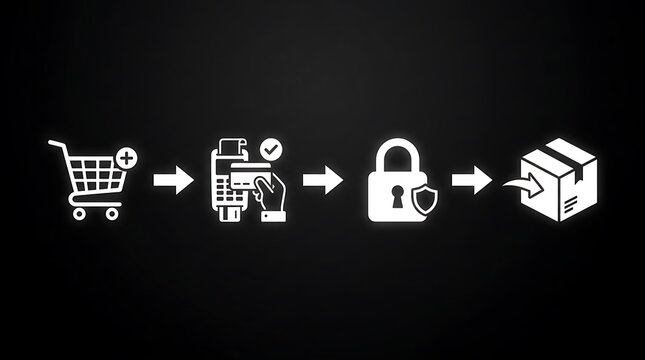 E commerce checkout process icons shopping cart to delivery secure payment