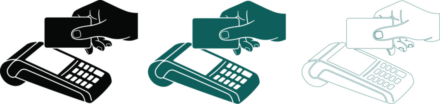 Payment terminal and mask illustrations in three color variations