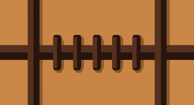 Close-up of American football laces, brown leather texture, sport equipment detail.