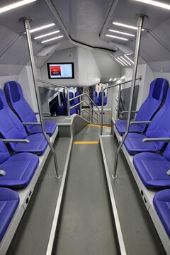 Upper deck seats on an express train stopped at Venice Santa Lucia Station in Venice, Italy