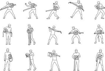 Obraz premium Collection of line of a person holding and measuring with a tape measure in various poses