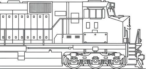 Locomotive Train Engine Side View Diagram. © Siti