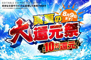 【文字編集可能】 装飾テキストエフェクト。編集可能なグラフィックスタイルテンプレート。真夏の大還元祭 © decodesign