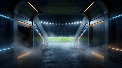 Obraz premium Modern football stadium tunnel leading to field