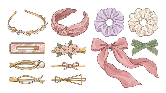 Elegant Hair Accessories Collection: Headbands, Scrunchies, Clips, Bows - Feminine Style