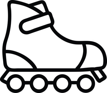 Black line art icon of an inline skate with four wheels Keywords: inline skate, rollerblade