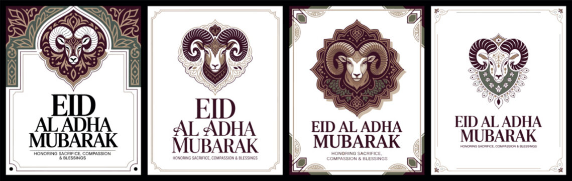 Eid al-Adha Mubarak Card Set with Ram Illustration