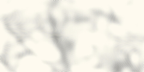 Fototapeta premium Halftone radial dotted background. Square dots comic gradient texture. Concentric fading gradation wallpaper. Black white rough grit overlay. Grunge gritty circular pop art cartoon backdrop. Vector