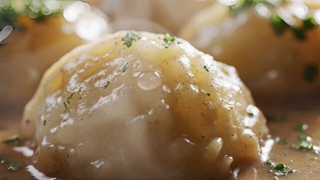 Closeup of Deliciously Glazed Meatballs with Herbs.