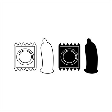 Condom and wrapper icon set in outline and glyph style, safe sex concept EPS 10