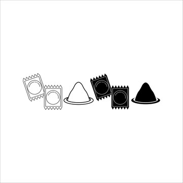 Condom packs and wrappers icon set in outline and glyph style, safe sex and contraception concept vector illustration EPS 10