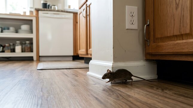 Mouse In Kitchen Corner, Home Pest Problem, Clean Interior Scene