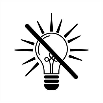 Simple outline of a shining light bulb with a strikeout line, creative block or power failure vector sign.