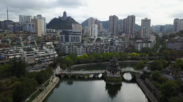 Jiaxiu Tower and Guiyang City Skyline in Guizhou, China in Jiaxiu Tower, Guiyang, Guizhou, China