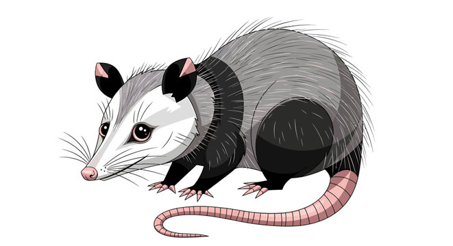 Illustration of a Virginia Opossum with detailed features and a long tail.
