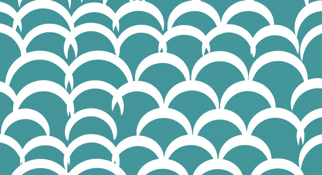 Scales pattern white semi-circles on blue-green background in seamless design flat art vector.