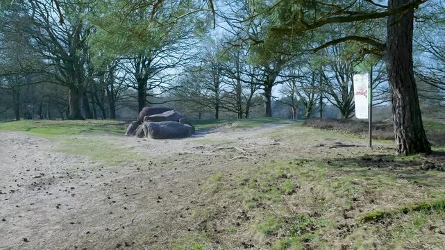Prehistoric dolmen megalithic tomb in a forest clearing