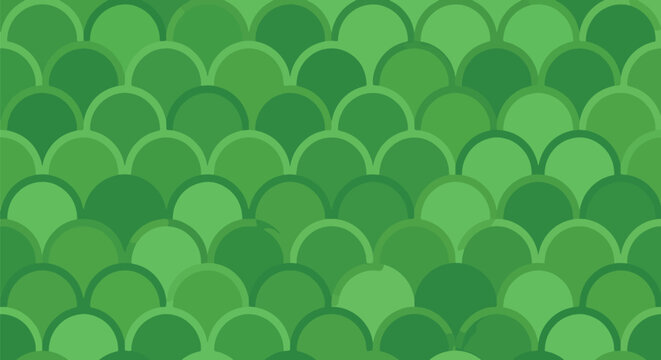 Seamless green fish scales pattern with circular geometric layers for marine and aquatic backgrounds.
