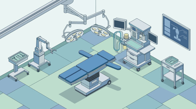 Modern Operating Room Equipment and Surgical Tools Illustration.