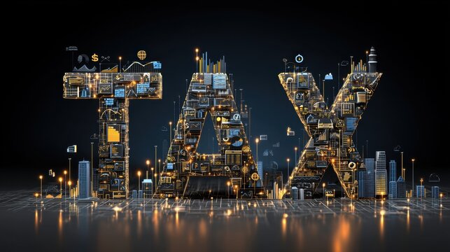 Creative Tax Concept with Digital Elements Representing Finance, Business, and Economic Growth in a Modern Style
