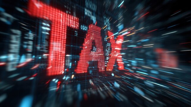Dynamic Visual of Tax Concept with Data Stream Effect in Futuristic Technology Environment