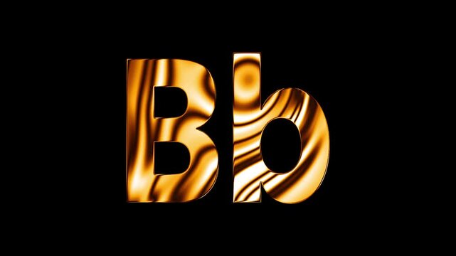 Capital letter B with small b text design with golden glass shine curve lines animation