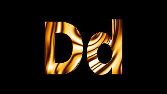 Capital D with small d text design with golden glass shine curve lines animation