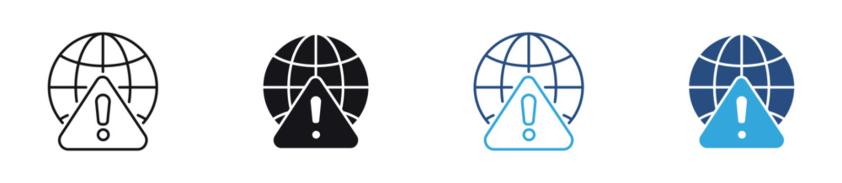 Global Warning Icon Set. Internet Security and Alert Notification Symbols. Vector Illustration.