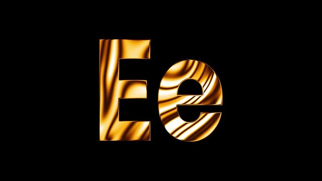 Capital letter E with small e text design with golden glass shine curve lines animation