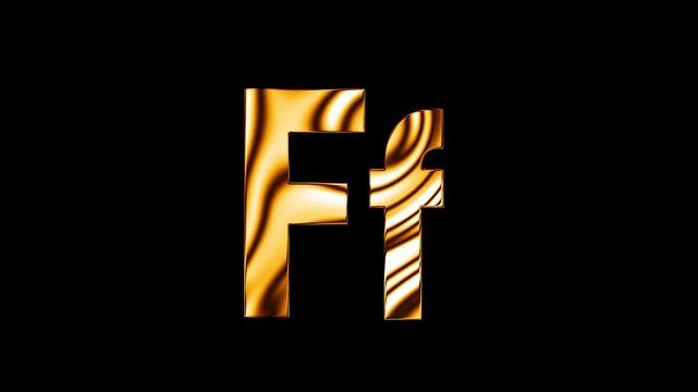 Capital letter F with small f text design with golden glass shine curve lines animation