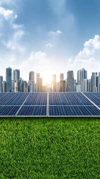 Vertical Clean Energy Banner With Solar City Skyline Clean Energy Banner For ESG Report Clean Energy Banner With Copy Space