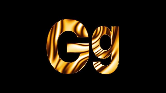 Capital letter G with small g text design with golden glass shine curve lines animation
